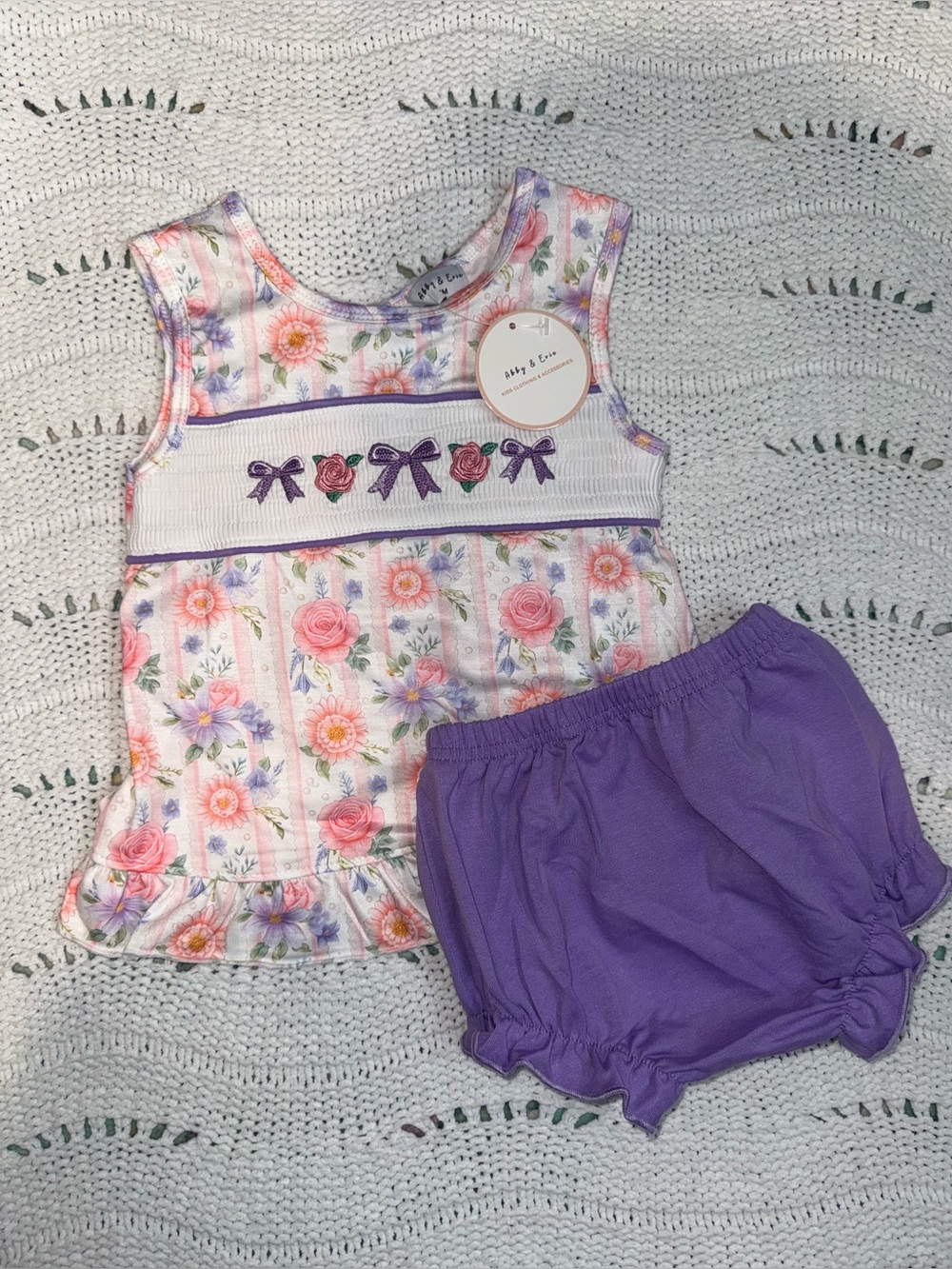 NWT Abby & Evie Girls Floral Sleeveless Top & Purple Bloomers Set